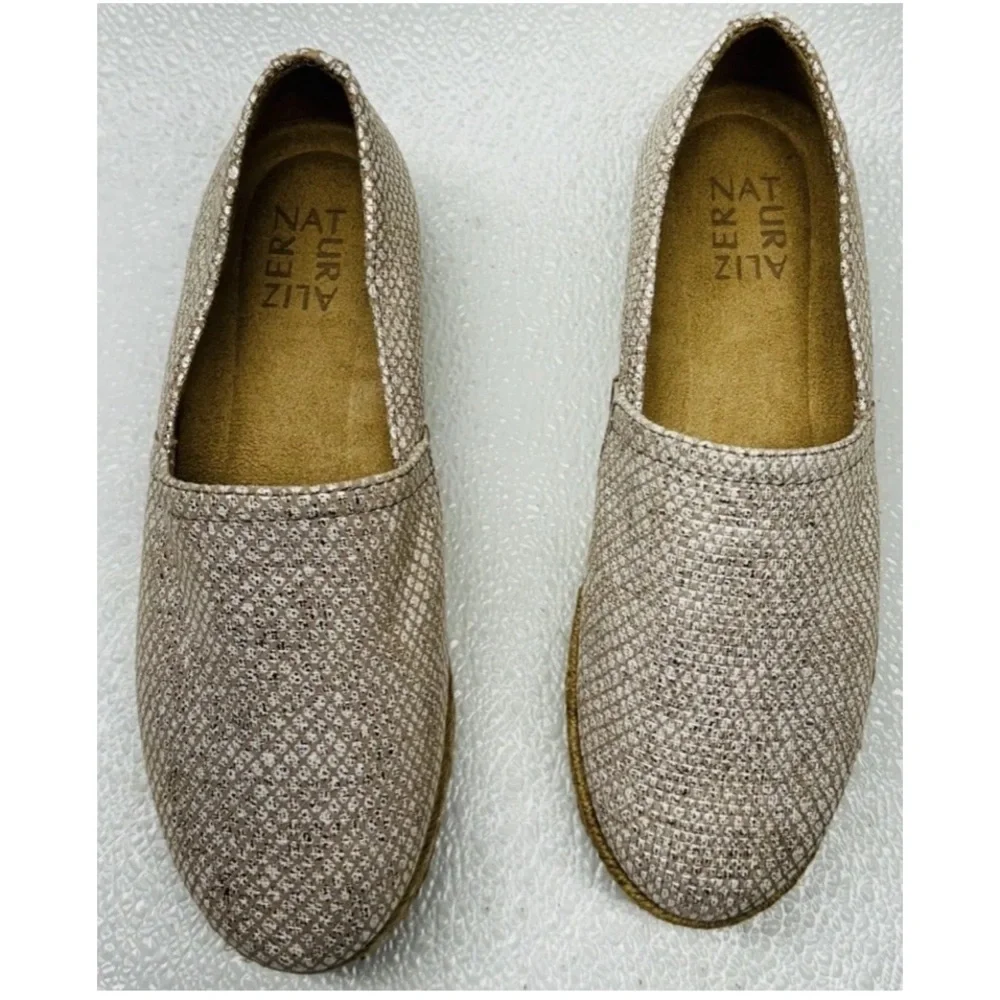 Naturalizer Thea 3 Leather Espadrille Comfort Slip On  Beige Shimmer Size 8.5
